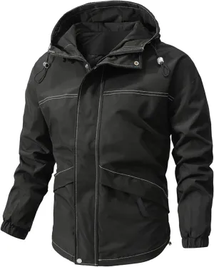 Ymosrh Men's Jacket Coat with Hood Lightweight Waterproof Jacket Raincoat for Hiking Travel Tactical Jackets, S-2XL