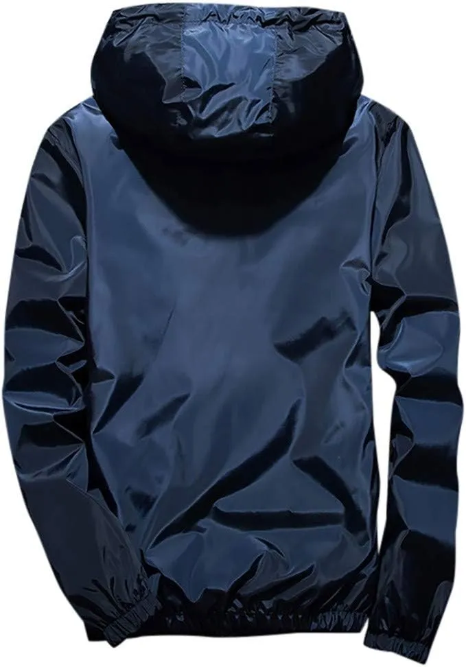 Ymosrh Mens Lightweight Rain Jacket Full Zip Hooded Water Resistant Windproof Hiking Fishing Workout Windbreaker, M-7XL