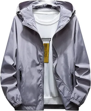 Ymosrh Men's Rain Coats Lightweight Windbreaker Casual Refleciton Zip Up Jackets with Hood Winter Jackets, M-7XL