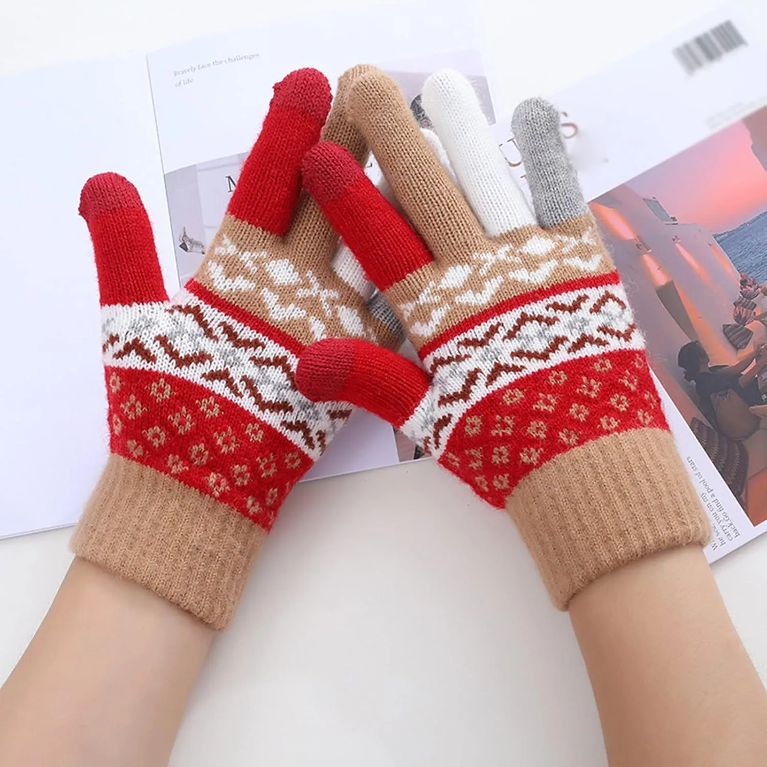 YOLAI Womens Winter Touchscreen Gloves Knit Warm Lined Touchscreen Texting Thermal Glove Womens Mittens with Finger