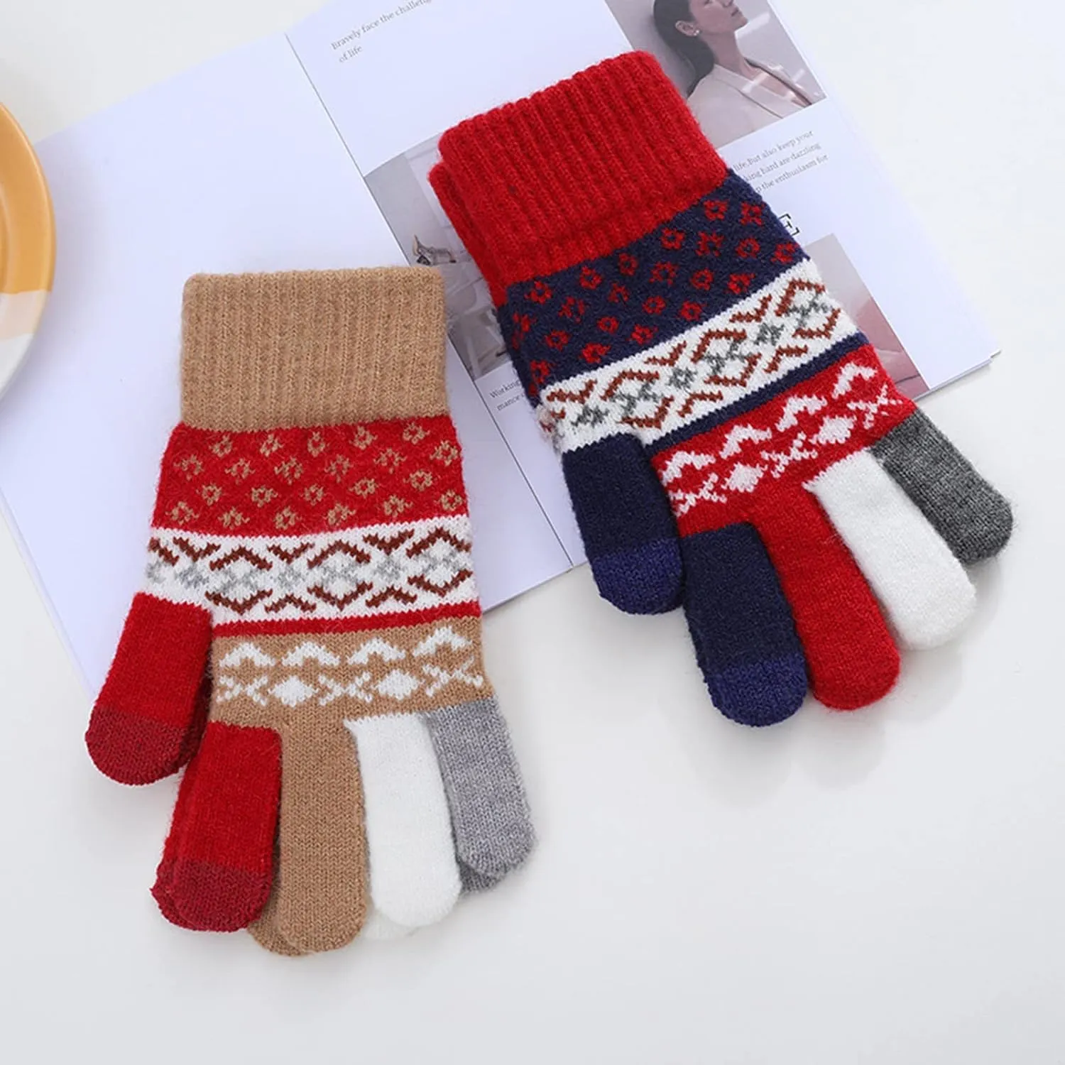 YOLAI Womens Winter Touchscreen Gloves Knit Warm Lined Touchscreen Texting Thermal Glove Womens Mittens with Finger