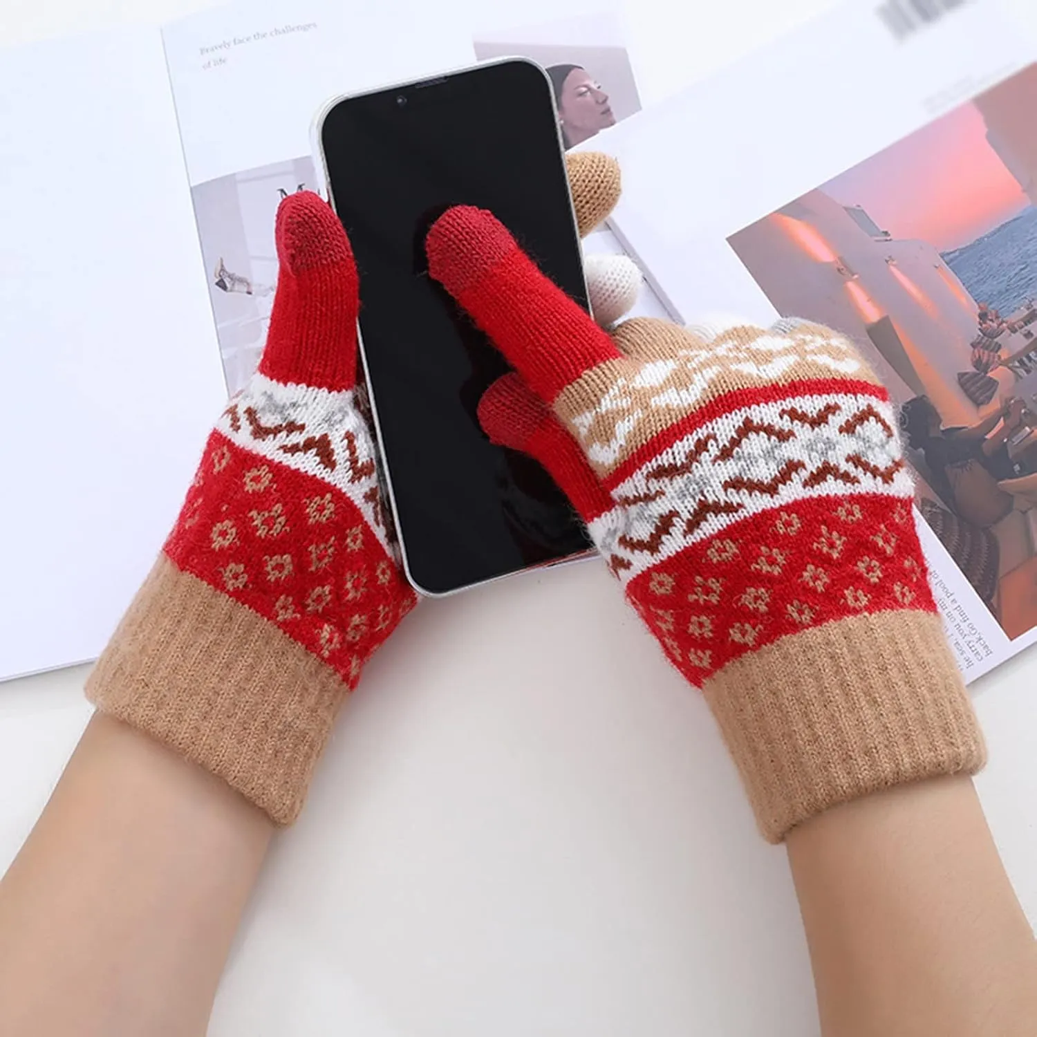 YOLAI Womens Winter Touchscreen Gloves Knit Warm Lined Touchscreen Texting Thermal Glove Womens Mittens with Finger
