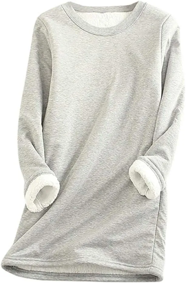 YRAETENM Fleece Sweatshirts for Women Winter Warm Sherpa Lined Crewneck Pullover Loungewear Soft Comfy Long Sleeve Tunic Tops