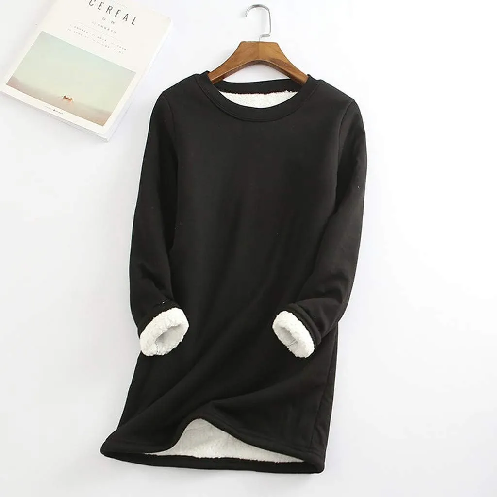 YRAETENM Fleece Sweatshirts for Women Winter Warm Sherpa Lined Crewneck Pullover Loungewear Soft Comfy Long Sleeve Tunic Tops