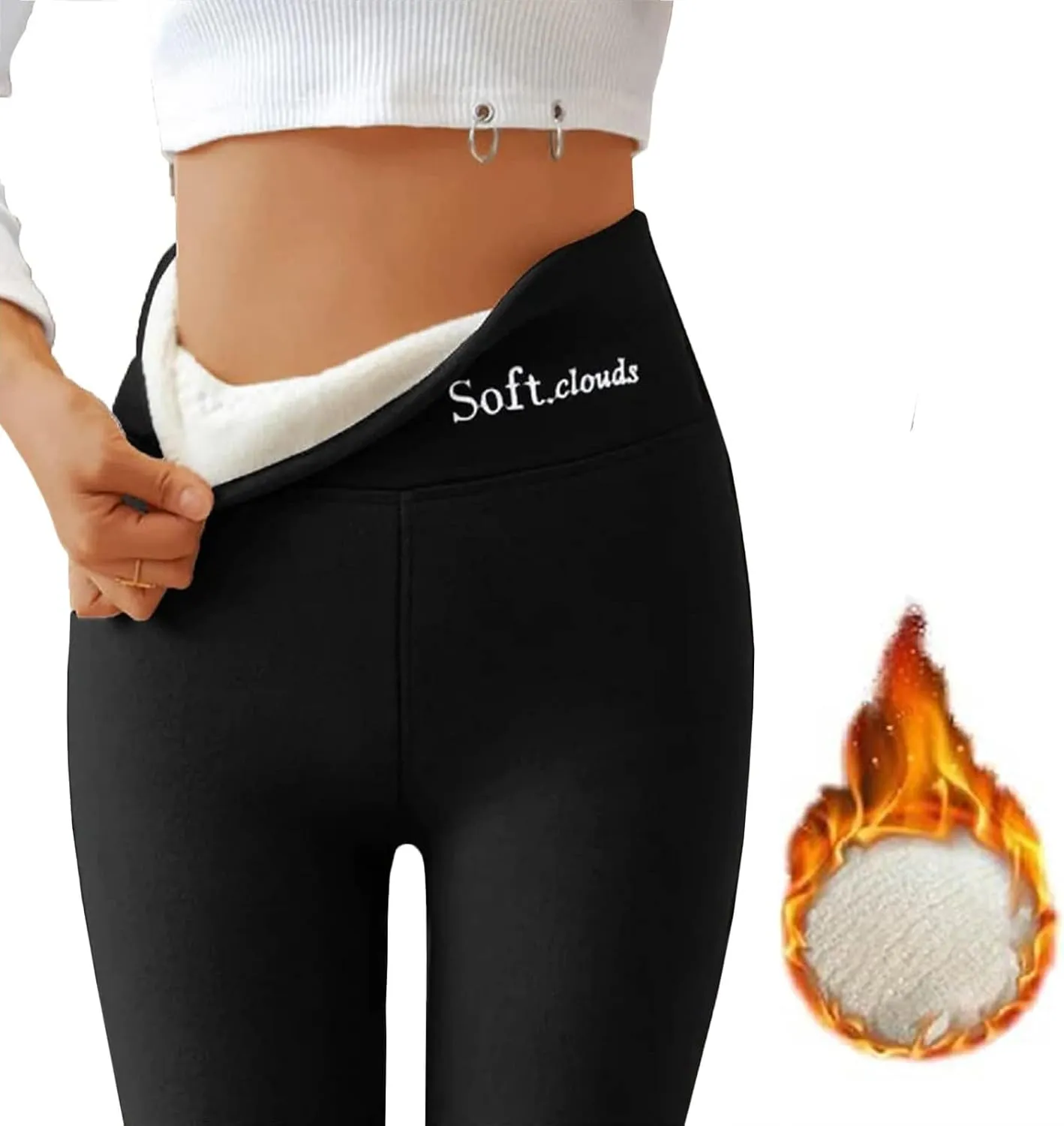 ZEFOTIM Fleece Leggings for Women Plain 2024 Fuzzy Pant Comfy Tights Warm High Waist Casual Pants