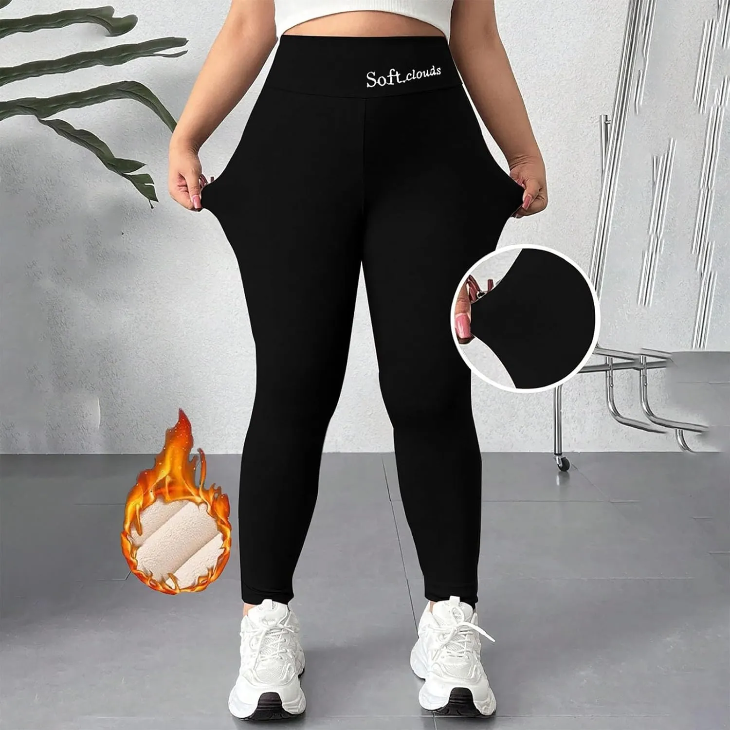 ZEFOTIM Fleece Leggings for Women Plain 2024 Fuzzy Pant Comfy Tights Warm High Waist Casual Pants