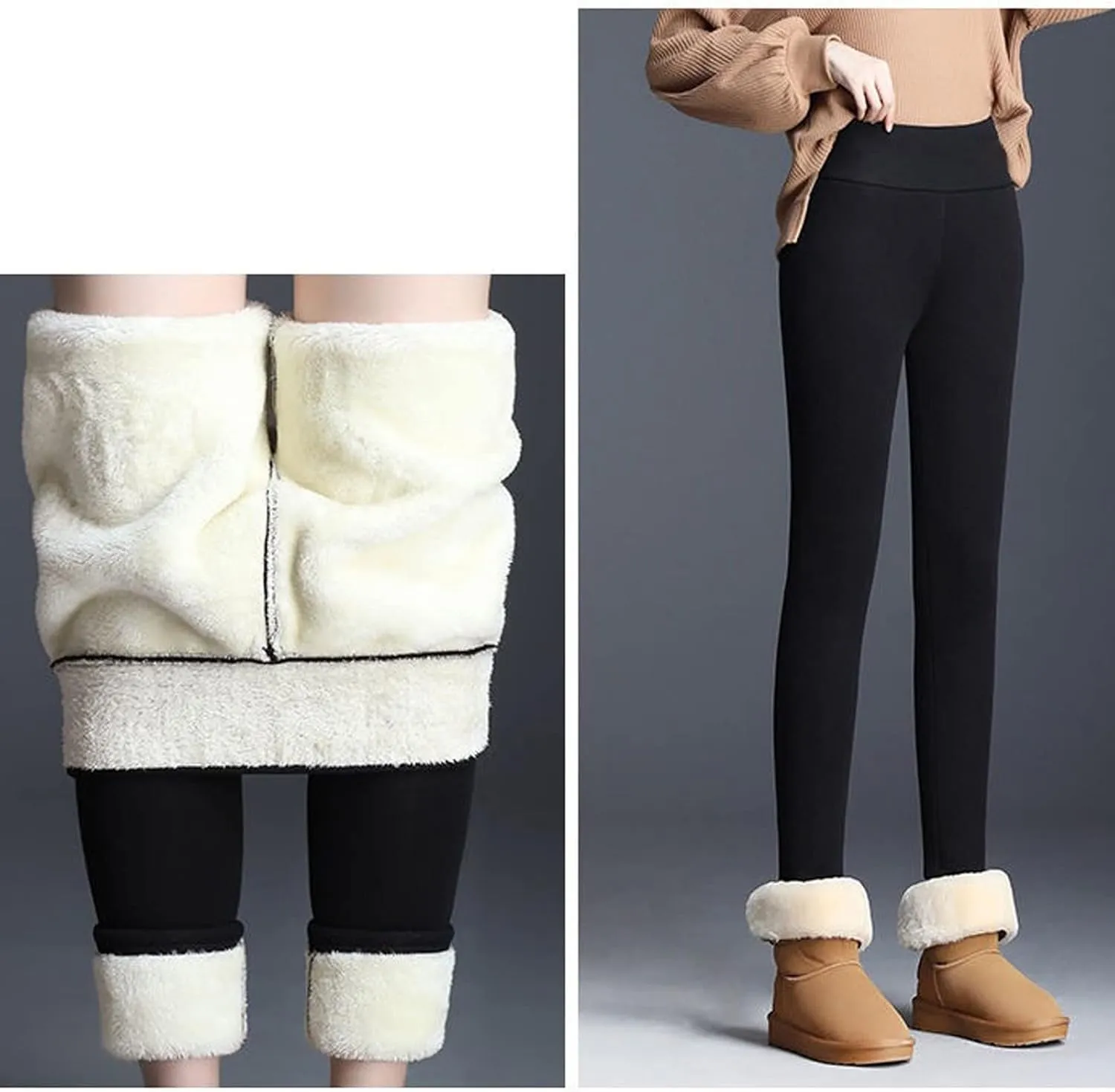 ZEFOTIM Fleece Lined Leggings for Women 2024 Outdoor Thermals Tights Soild High Waist Casual Pants