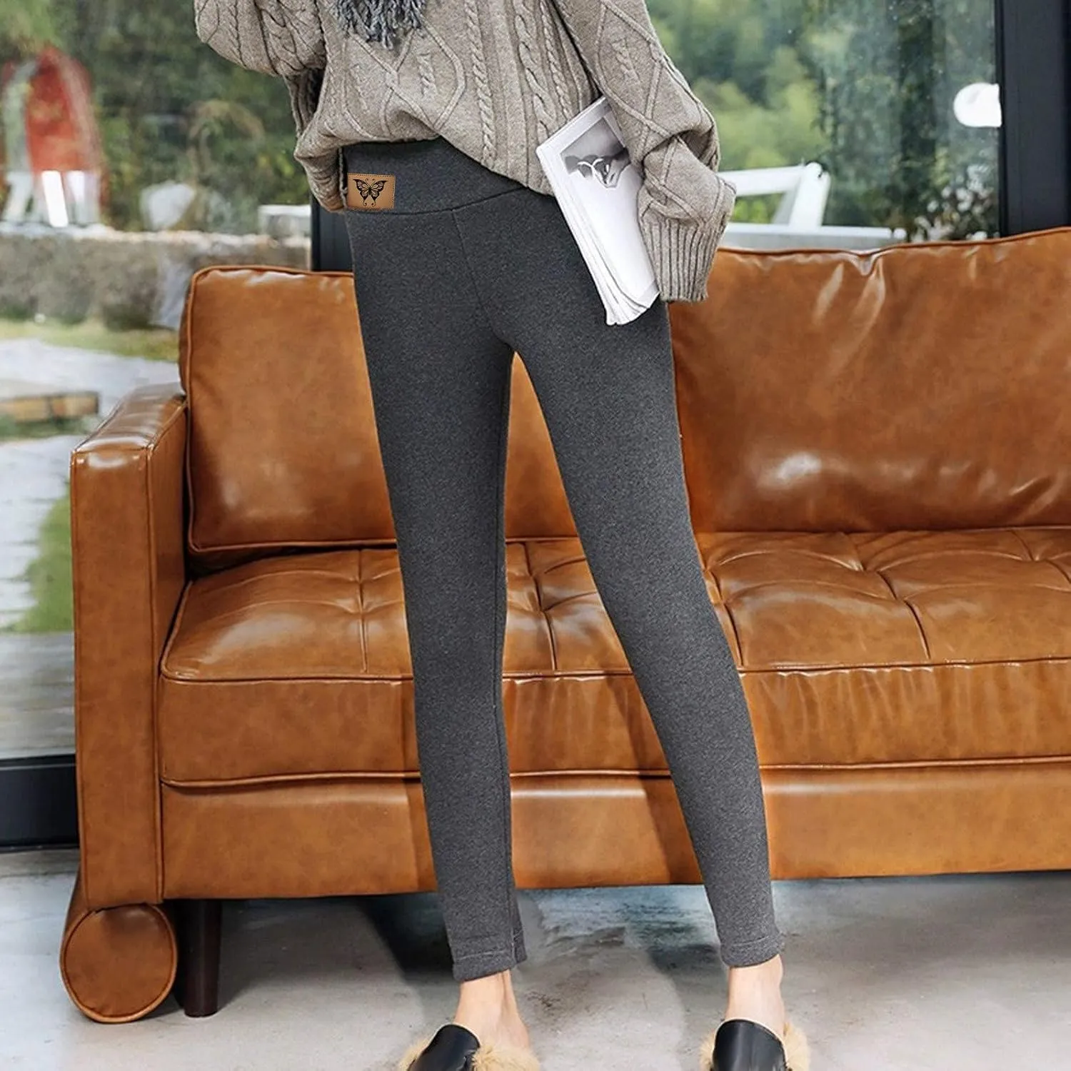ZEFOTIM Fleece Lined Leggings Women Thermal Workout 2024 Tights Plus Size Soild High Waist Casual Pants