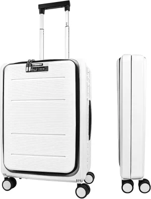 ZRSUN 20-Inch Collapsible Carry-On Suitcase with Wheels - Water and Impact Resistant Hard Shell, Silent Double Spinner Wheels, TSA Lock, 38L, Black, White, 20-Inch Carry-On, Carry on Luggage With